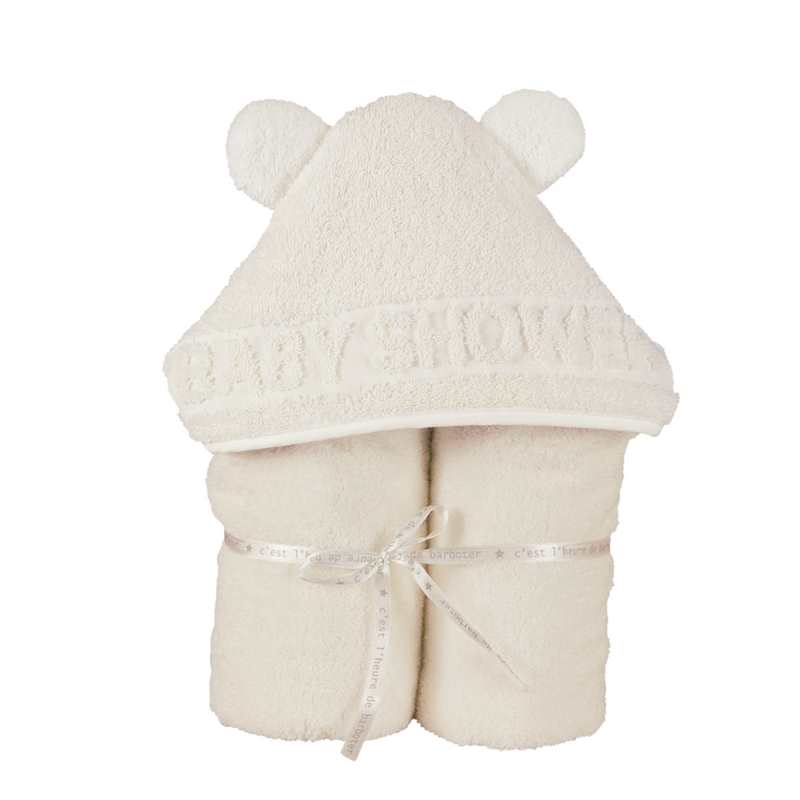Cape de bain à oreilles Baby Shower écrue