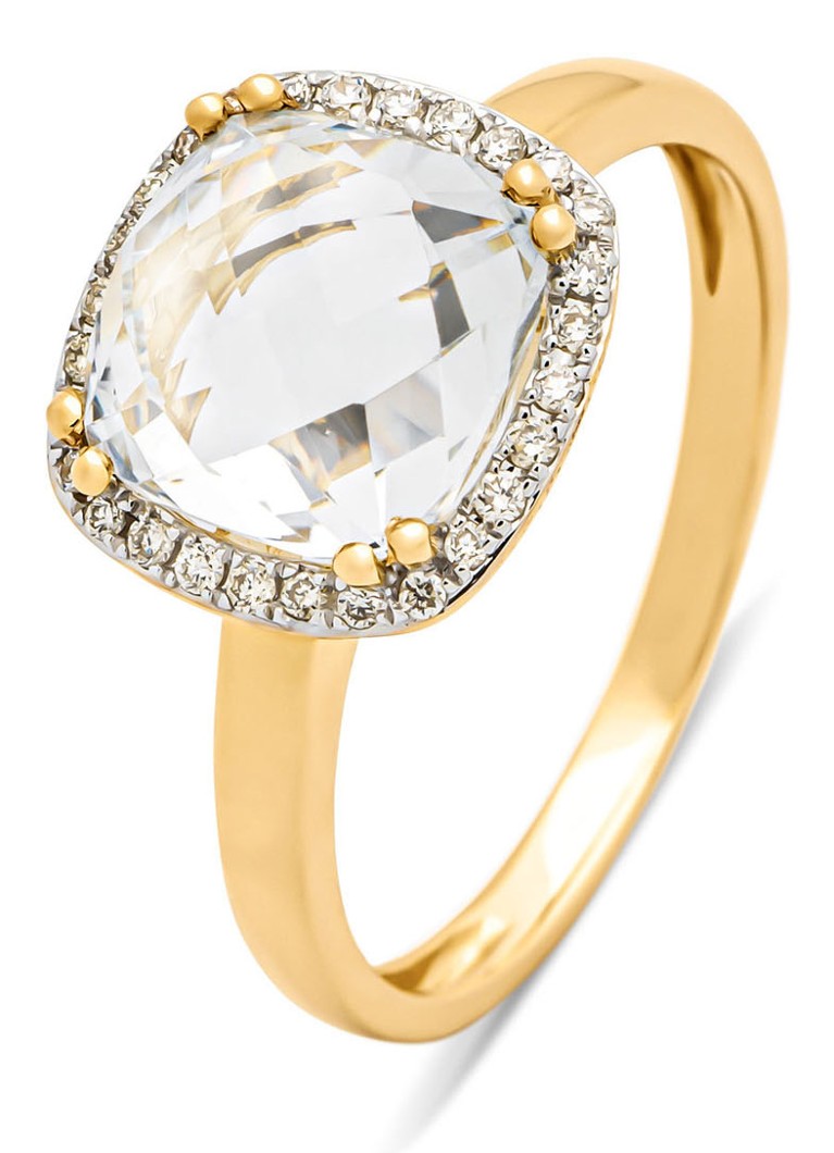 Inel cu vârf de diamant din aur galben, topaz alb de 3,13 ct, Fiesta