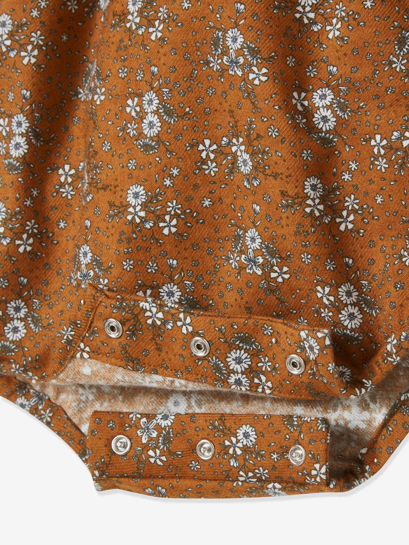 Barboteuse fleurie bébé manches longues caramel imprimé