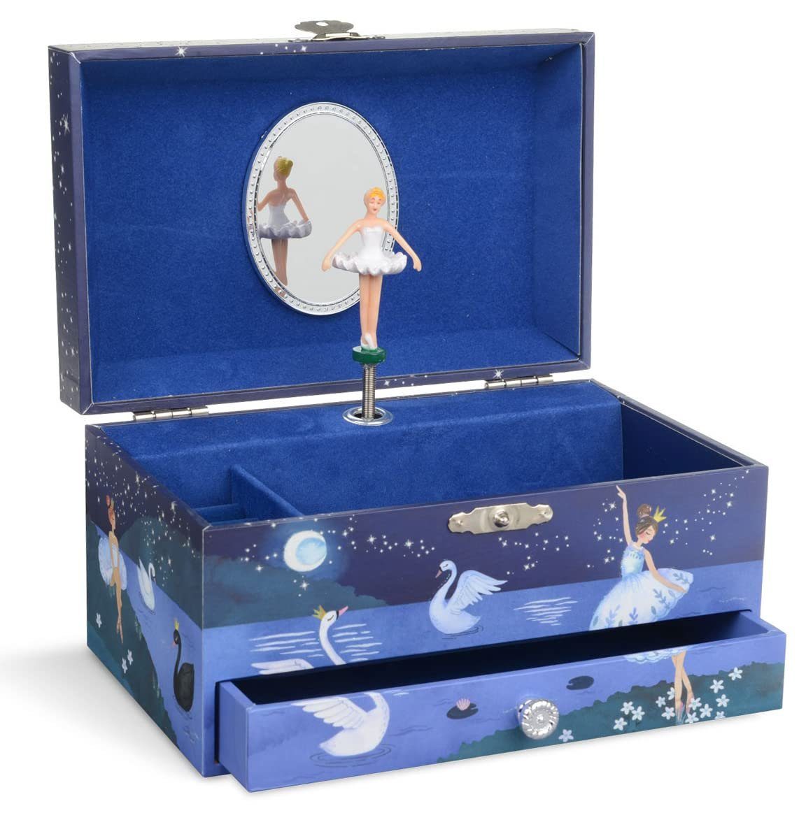 Jewelkeeper Schmuckkasten Musikalische Schmuckbox für Mädchen mit Schublade, Grün Pferdholz Metall