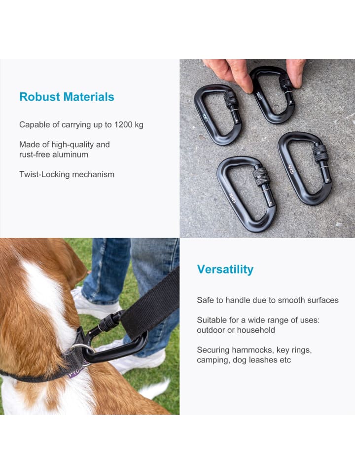 Intirilife 4er Set Karabiner in Schwarz günstig kaufen onesize