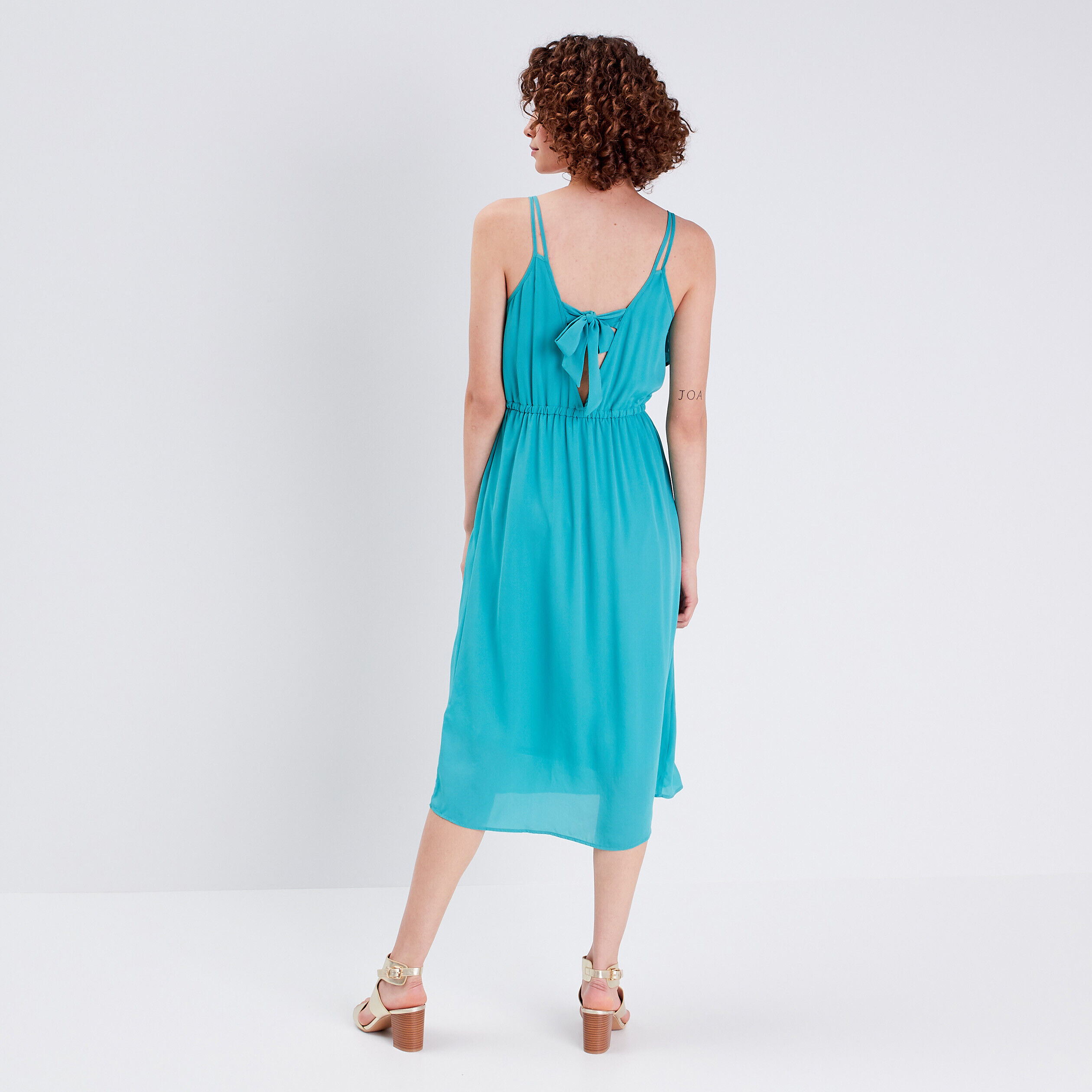 Robe longue évasée bleu turquoise femme | Cache Cache