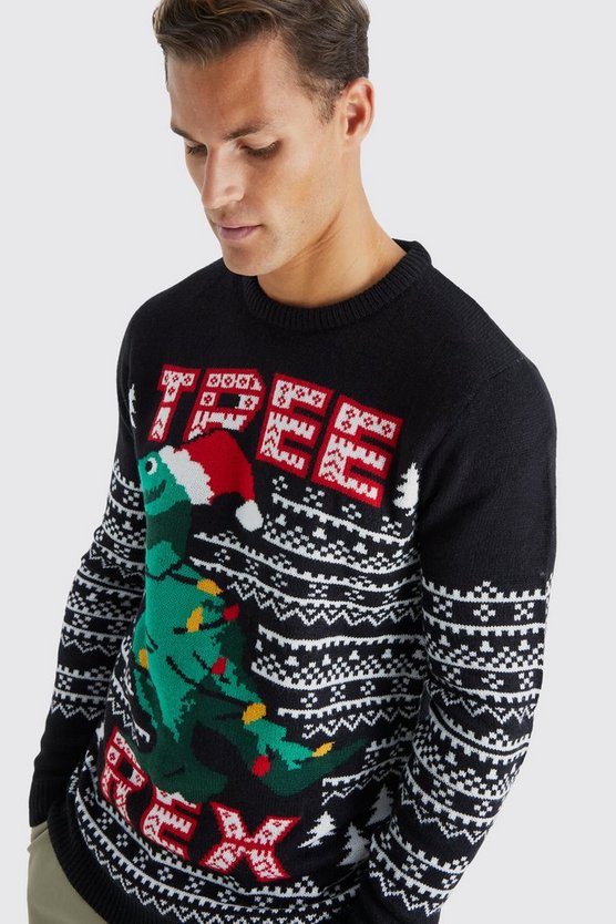 Tall Weihnachtspullover mit Tree Rex Print