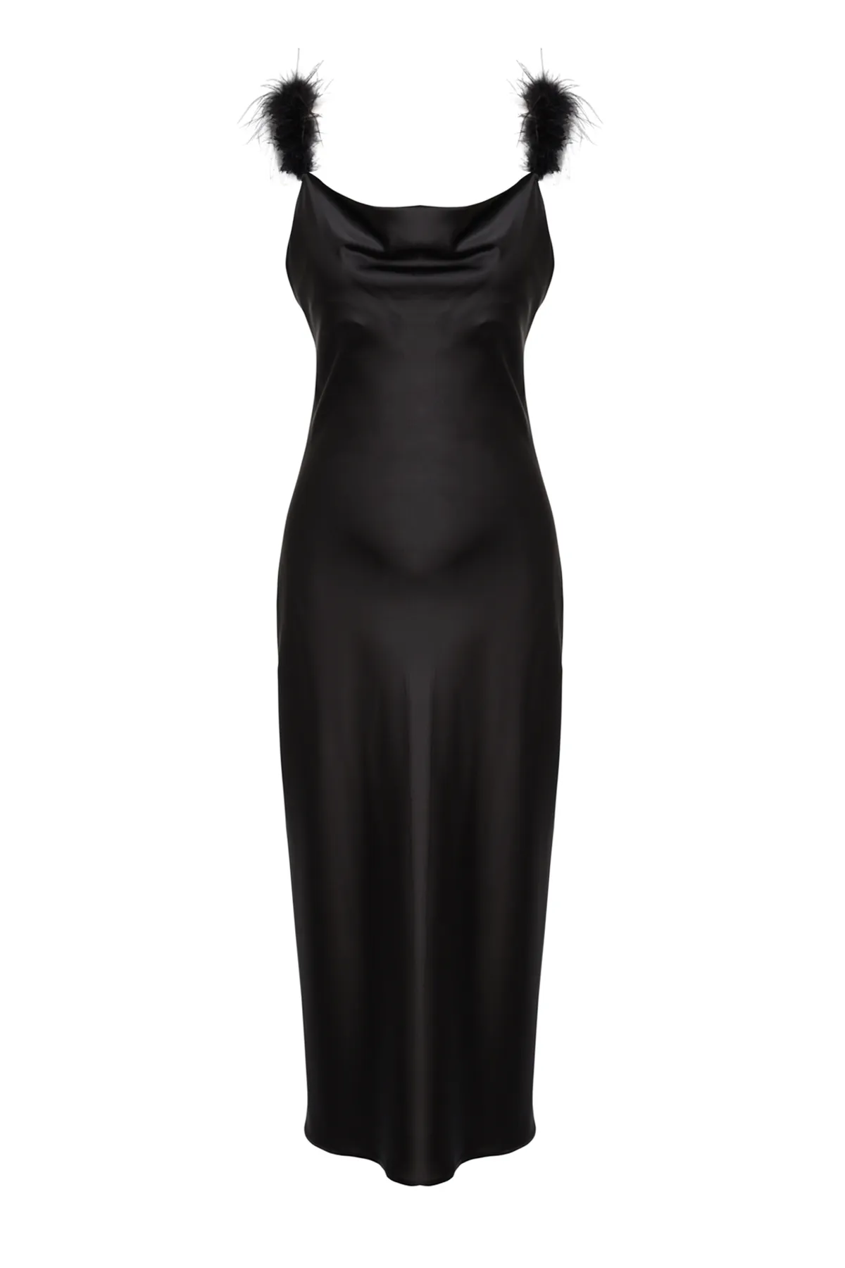 Trendyol Collection  Schwarzes geripptes Satinkleid TPRAW24EL00181