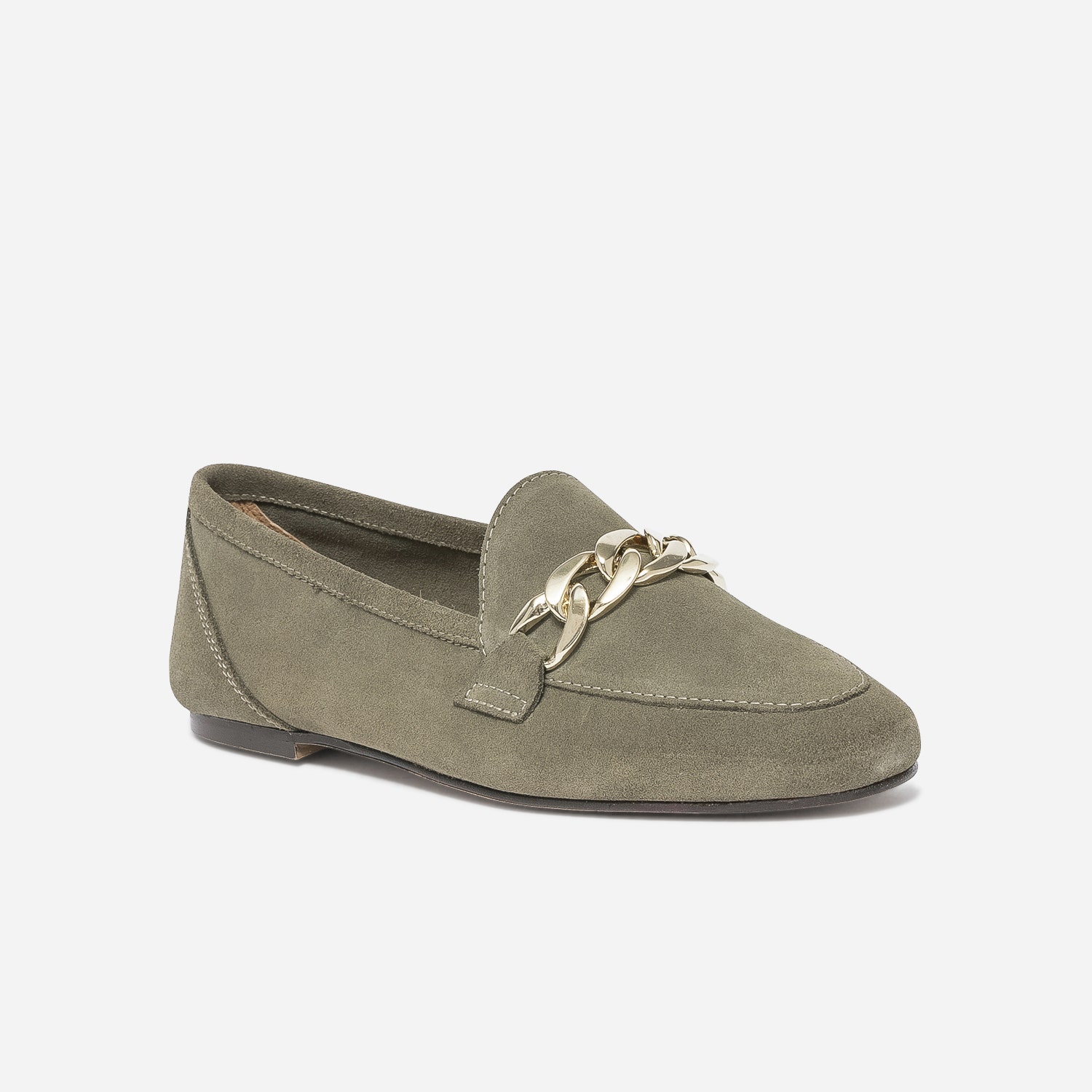 Mocassin kaki éco-conçu en cuir velours