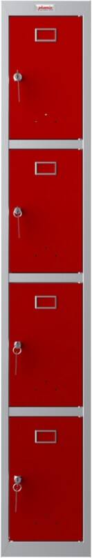 Phoenix Personalschrank Stahl Schließfach 4 Türen Schlüsselschloss 300 x 500 x 1.830 mm Grau, Rot