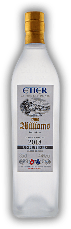 Etter Williams unfiltriert 2018 0,35 Liter Etter Williams unfiltriert 2018 0,35 Liter Eine verschwenderisch fruchtige Williams-Spezialität. 0,35	 Liter - Vol 44%