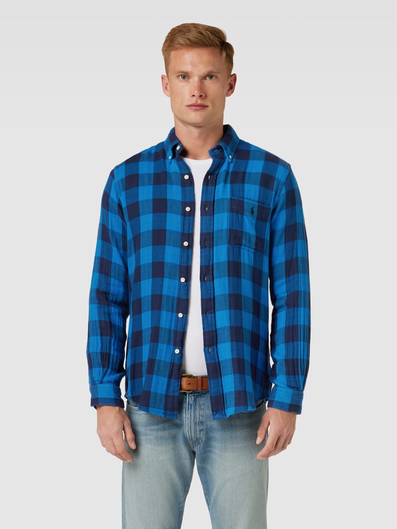 Custom Fit Freizeithemd mit Tartan-Karo in royalblau