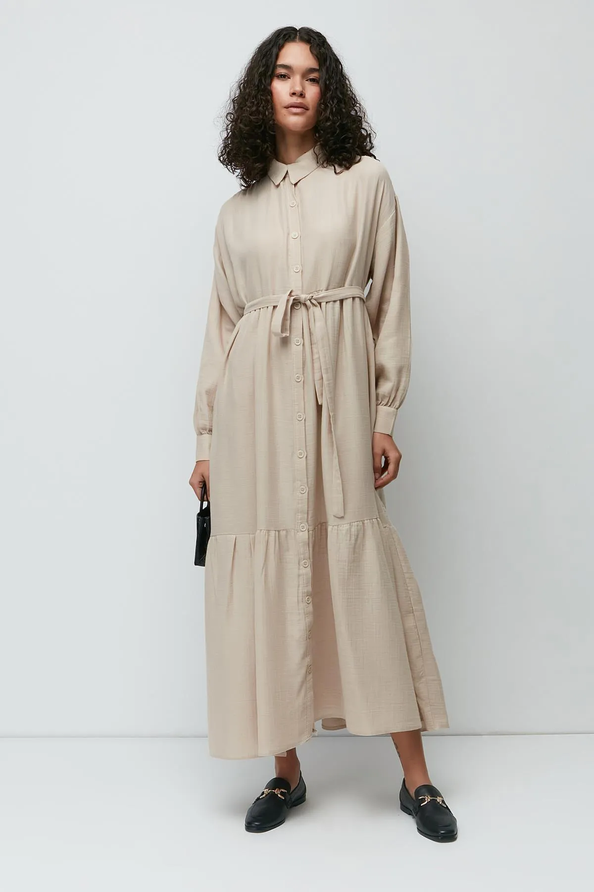 C&City  Langarmkleid aus Bio-Baumwollmusselin 9128 Hellbeige