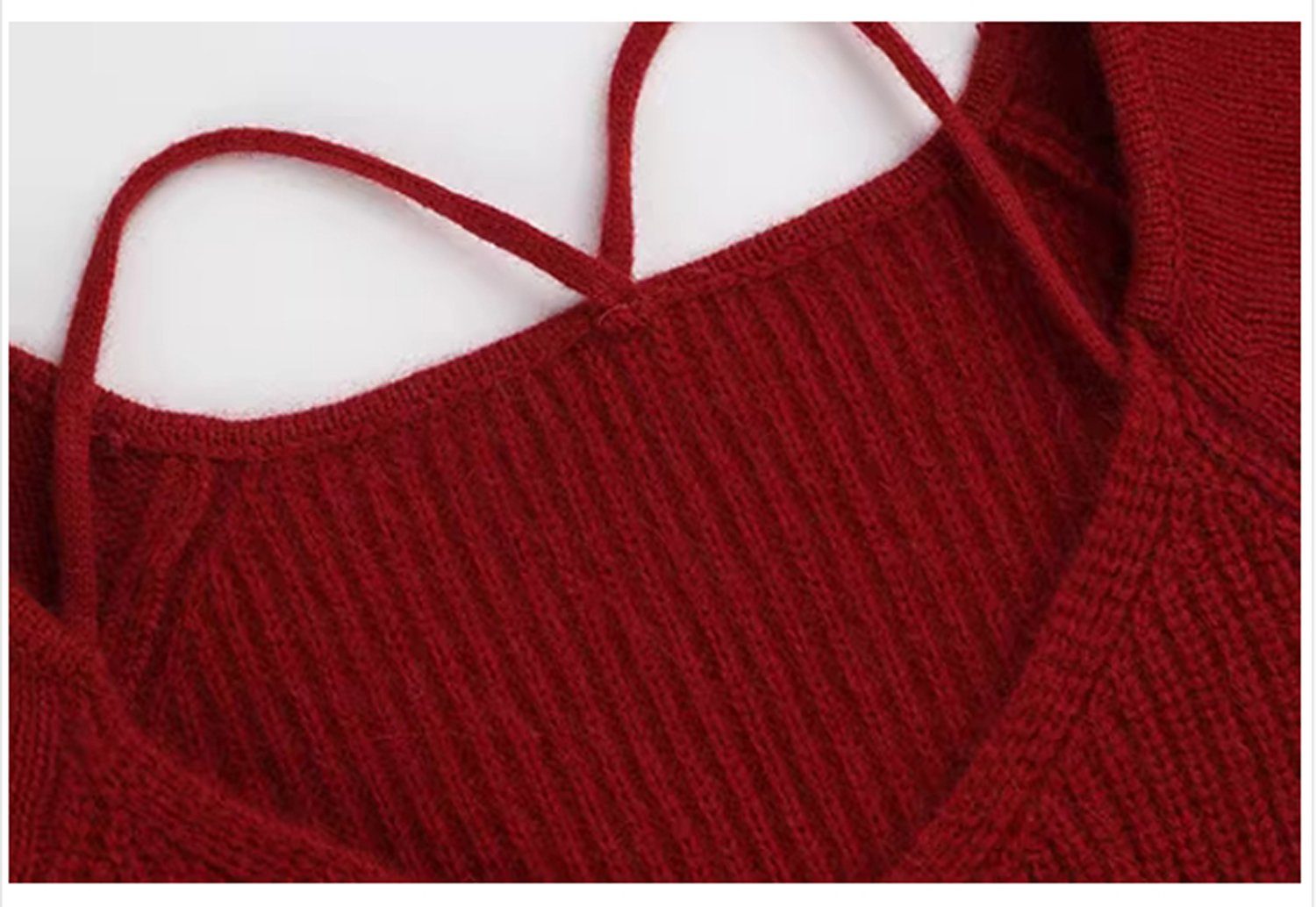 aikidio Stillkleid Roter Retro-Pullover mit V-Ausschnitt, lockerer Strickpullover