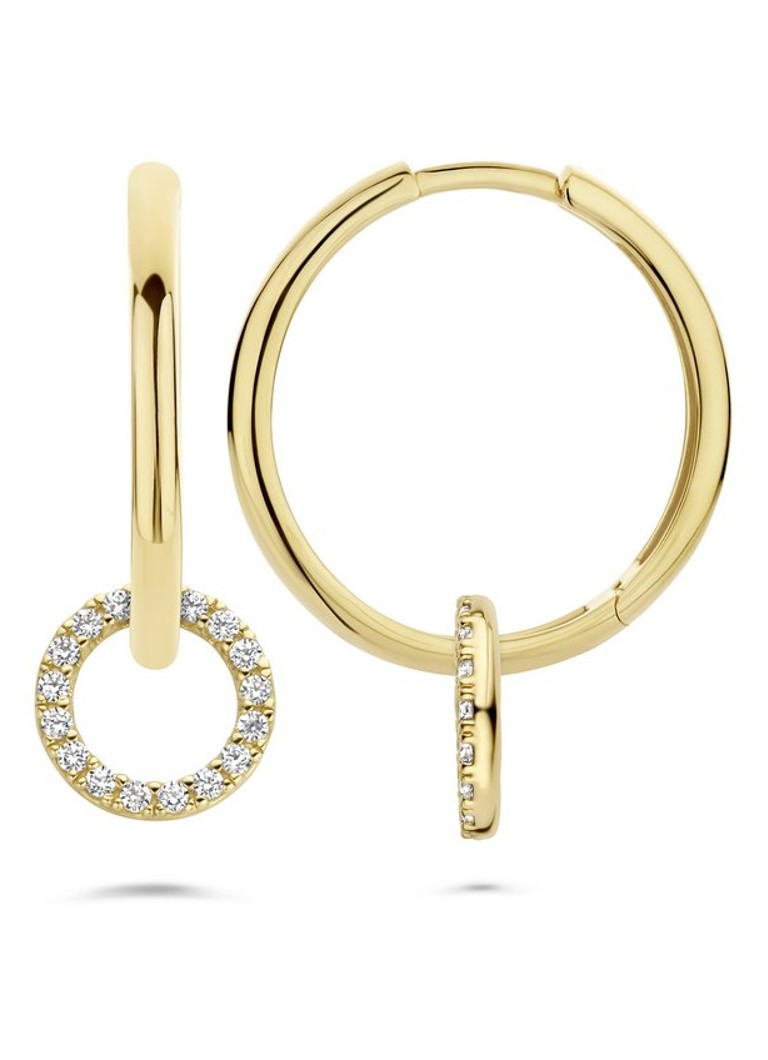 Cercei din aur galben de 14k cu zirconiu cubic, culoare roz prăfuit, model 9066YZI