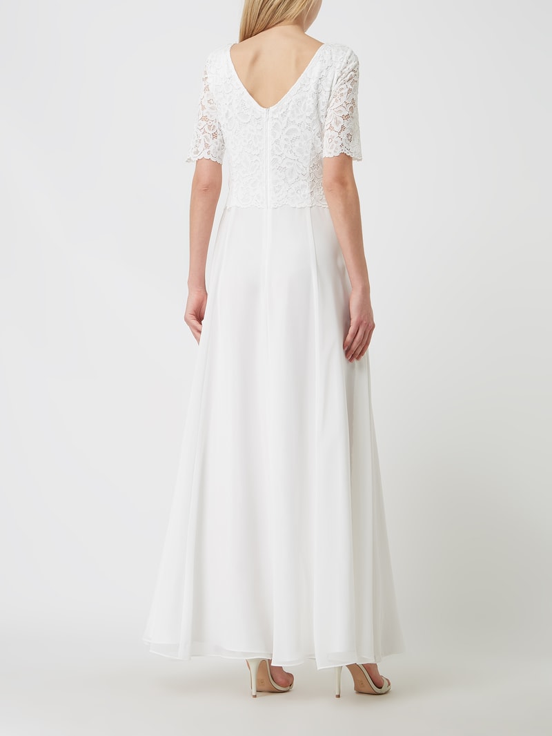 Abendkleid aus floraler Spitze und Chiffon in offwhite