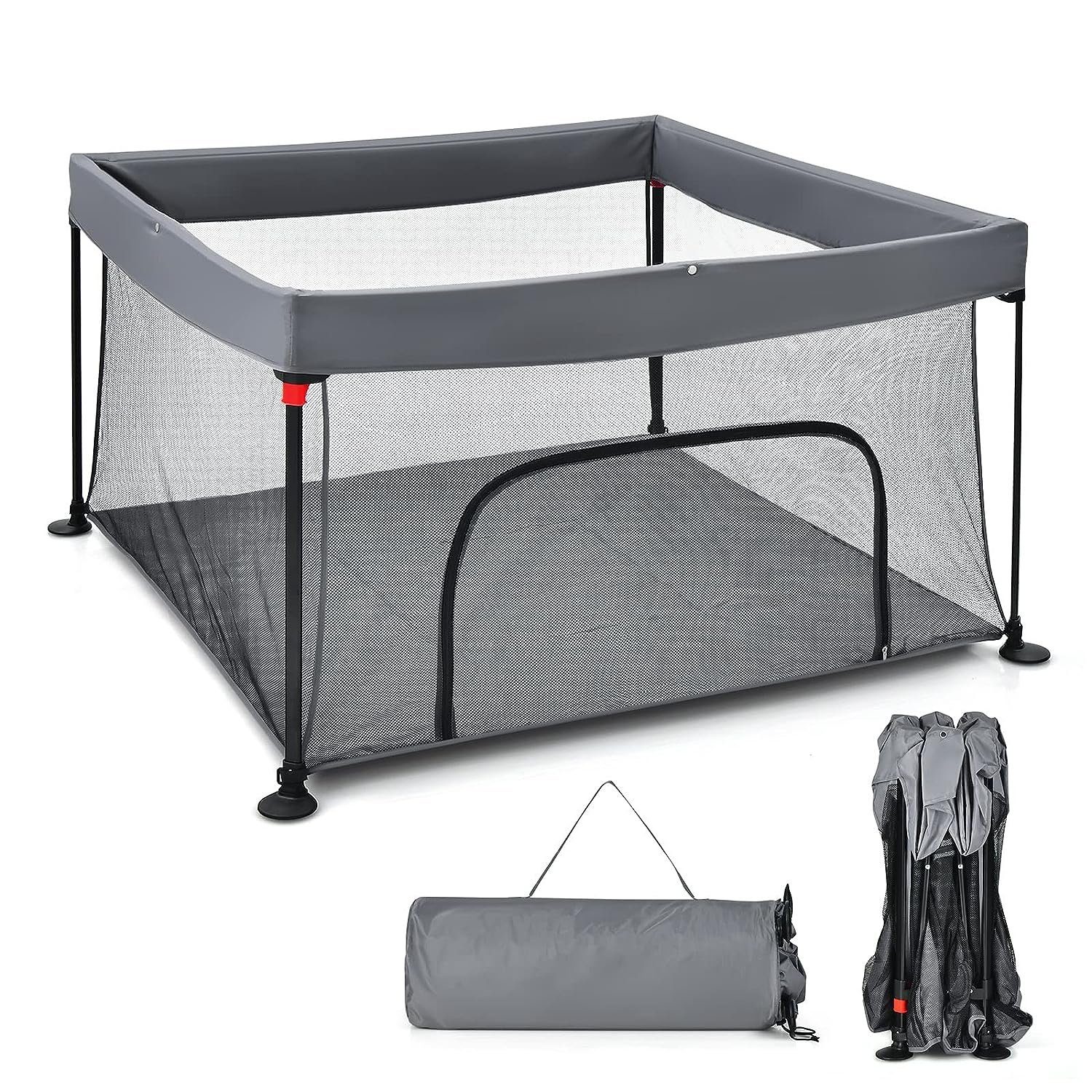 KOMFOTTEU Laufgitter klappbar, für Baby 6-36 Monaten, 138 x 138 x 74cm