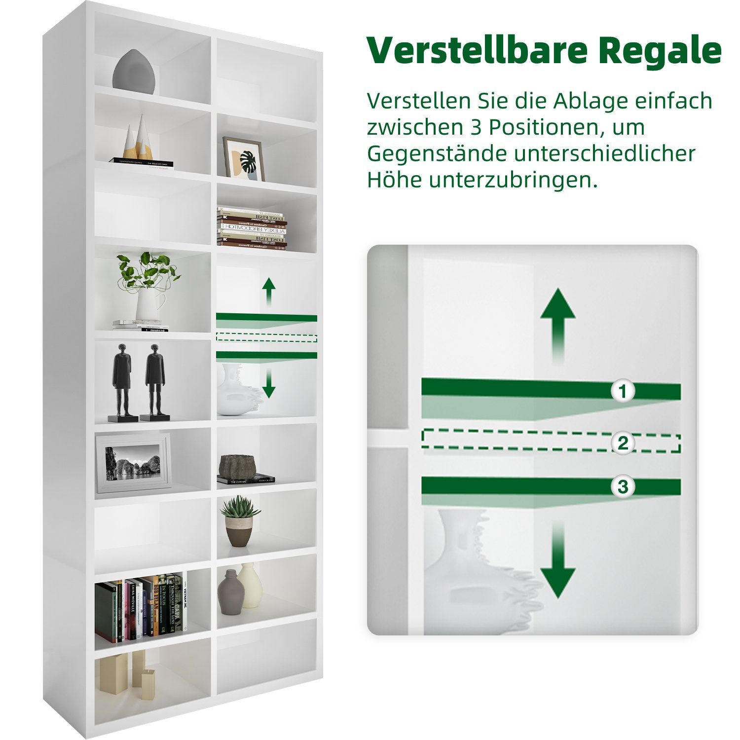 Authmic Bücherregal Regal, Standregal, Bücherregal, Leiterregal, CD Regal mit 18 Fächern CD Ständer höhenverstellbar Standregal Raumteiler für Wohnzimmer Arbeitszimmer Weiß, für Wohnzimmer, Schlafzimmer