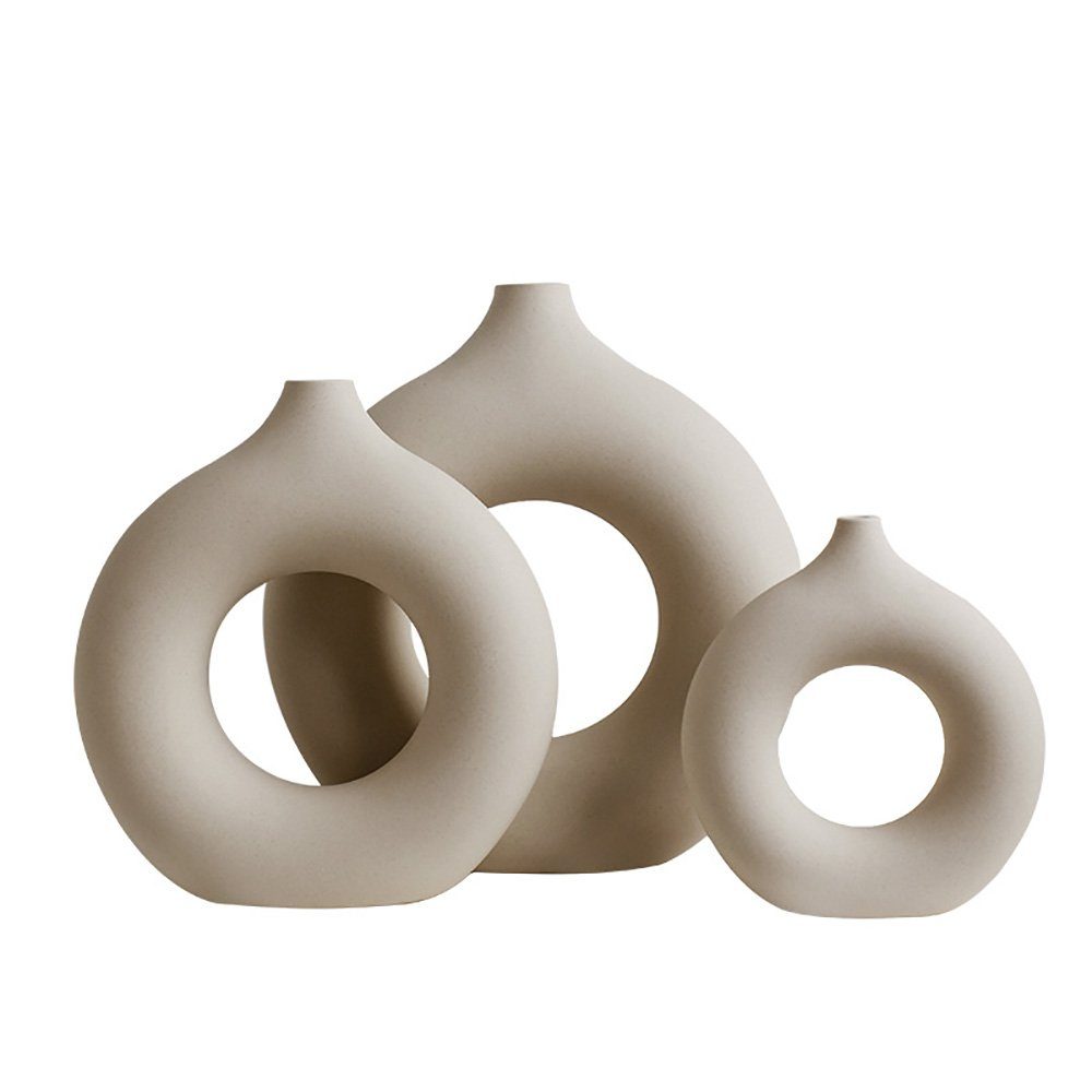 SCOHOME Dekovase Keramik vase beige Moderne deko Kunst Vase Runde Form Vasen, Weihnachtendekorativ