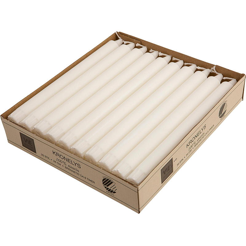 Vie Eco Kronelys 20-pk 24 cm hvit, ECO stearin
