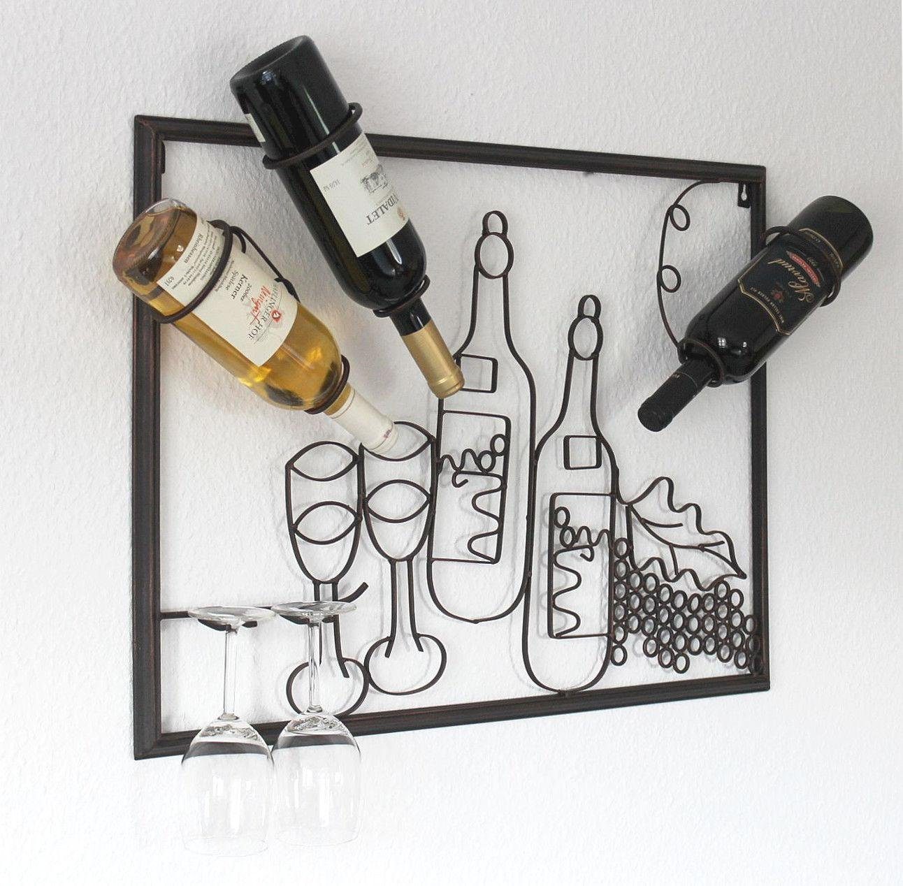 DanDiBo Weinregal Weinregal mit Glashalter Wand Wandbild 091975 Flaschenständer Metall 70 cm Flaschenhalter Wandregal