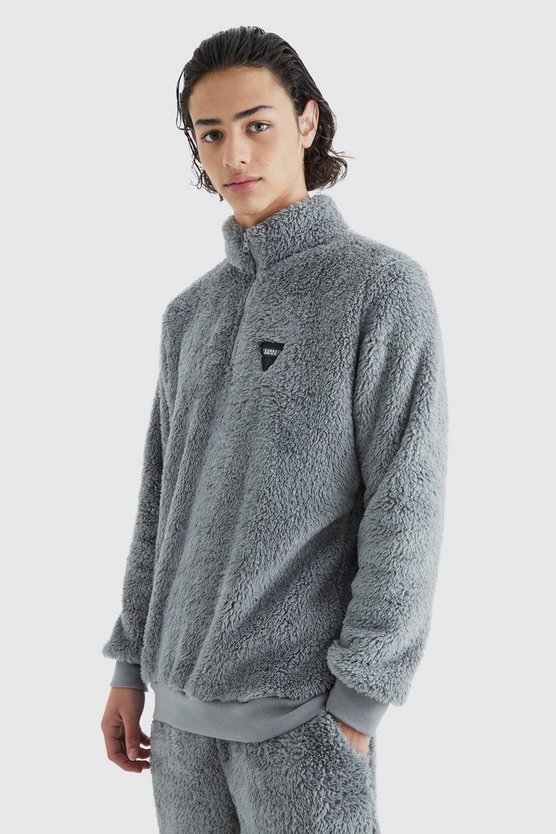 Borg Sweatshirt-Trainingsanzug mit 1/4 Reißverschluss und Gummi-Etikett