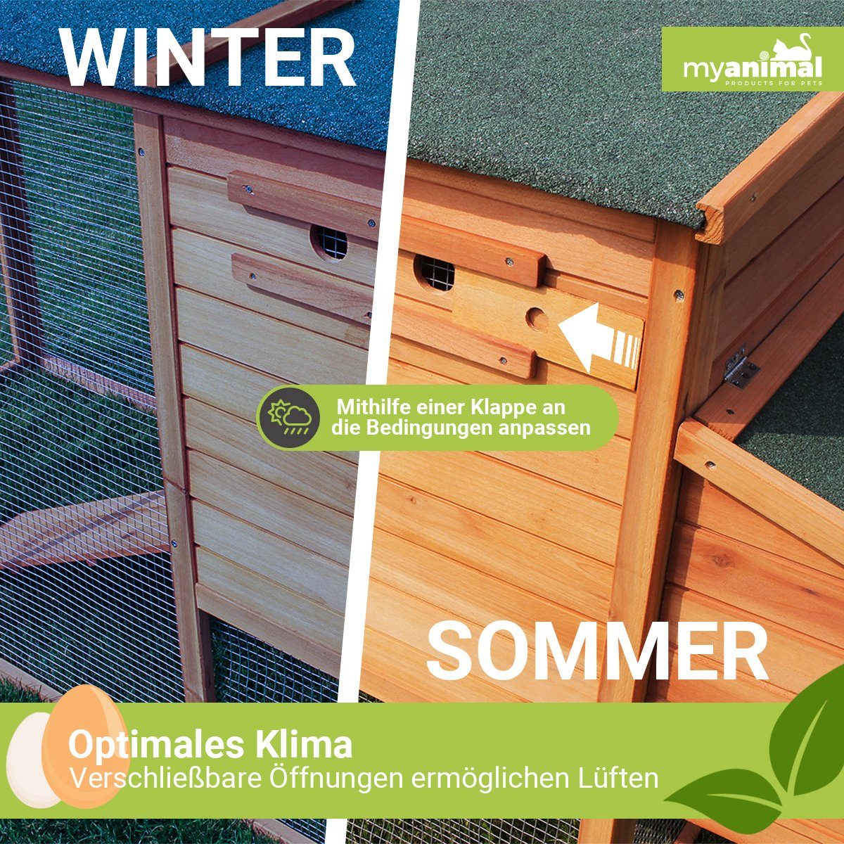 My Animal Hühnerstall Hühnerstall MH-04 für 3-4 Hühner - Wetter & Winterfest - Kiefernholz, Hühnerhaus Hühner Käfig Gehege Geflügelstall - Nistkasten
