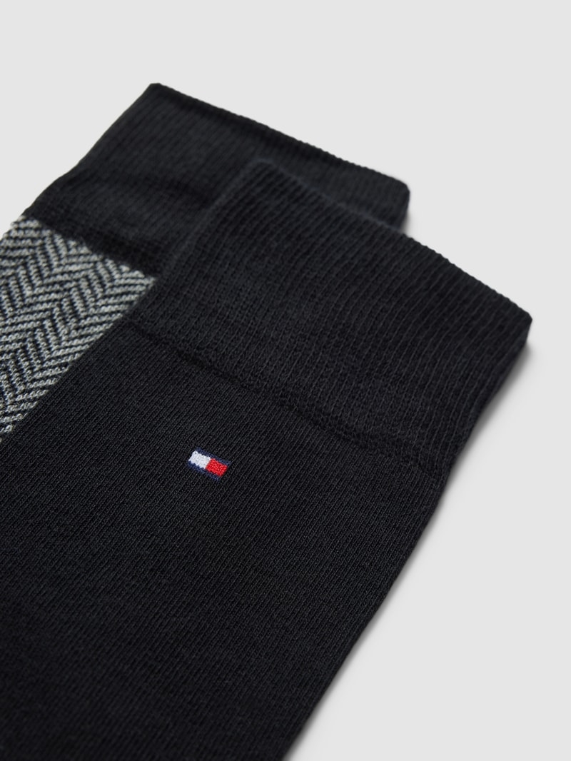 Socken mit Label-Details Modell 'Herringbone' im 2er-Pack in schwarz
