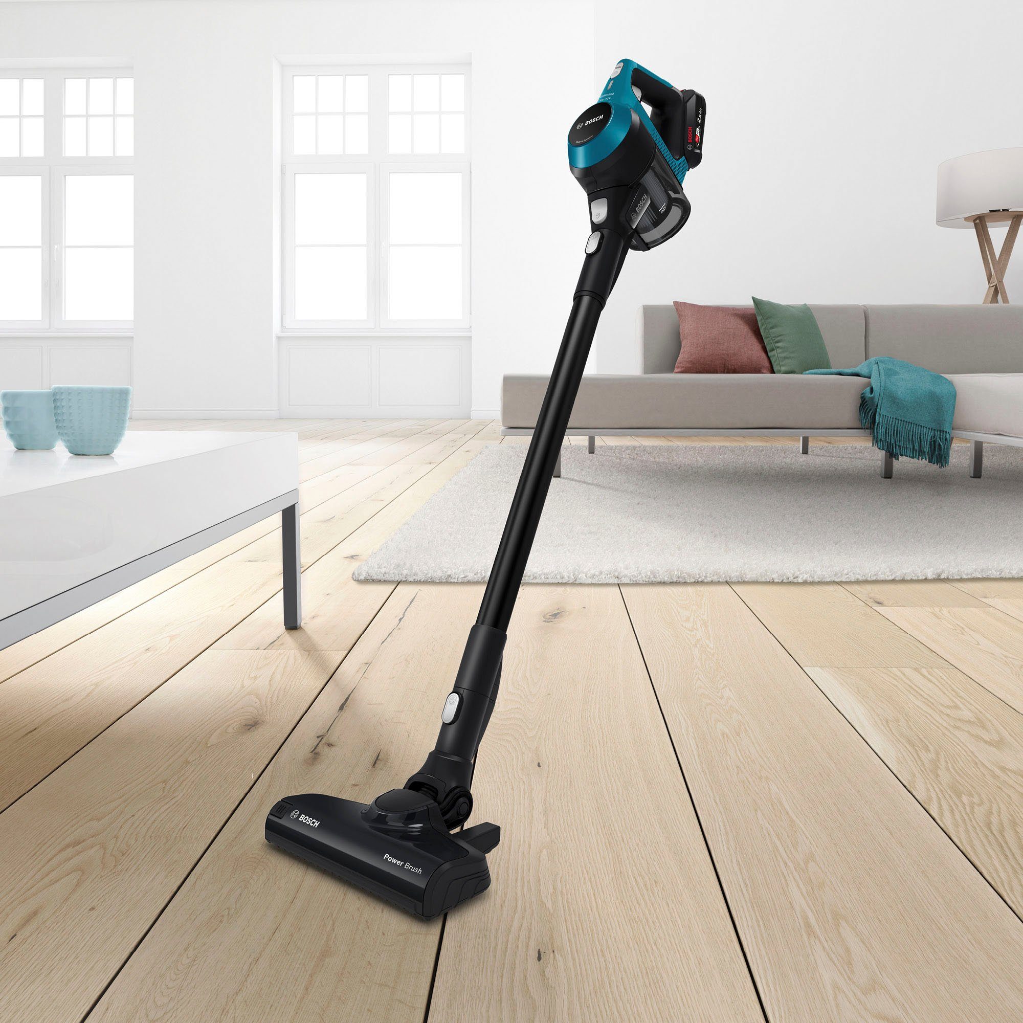 BOSCH Akku-Stielstaubsauger Unlimited Serie 6, schwarz, BKS6111P, beutellos, 18V Power for ALL Akku, inkl. Möbelpinsel