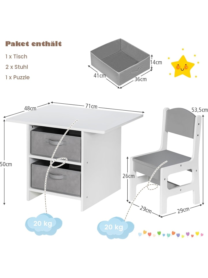 COSTWAY Kindertisch Set ab 3 Jahren in Grau günstig kaufen onesize