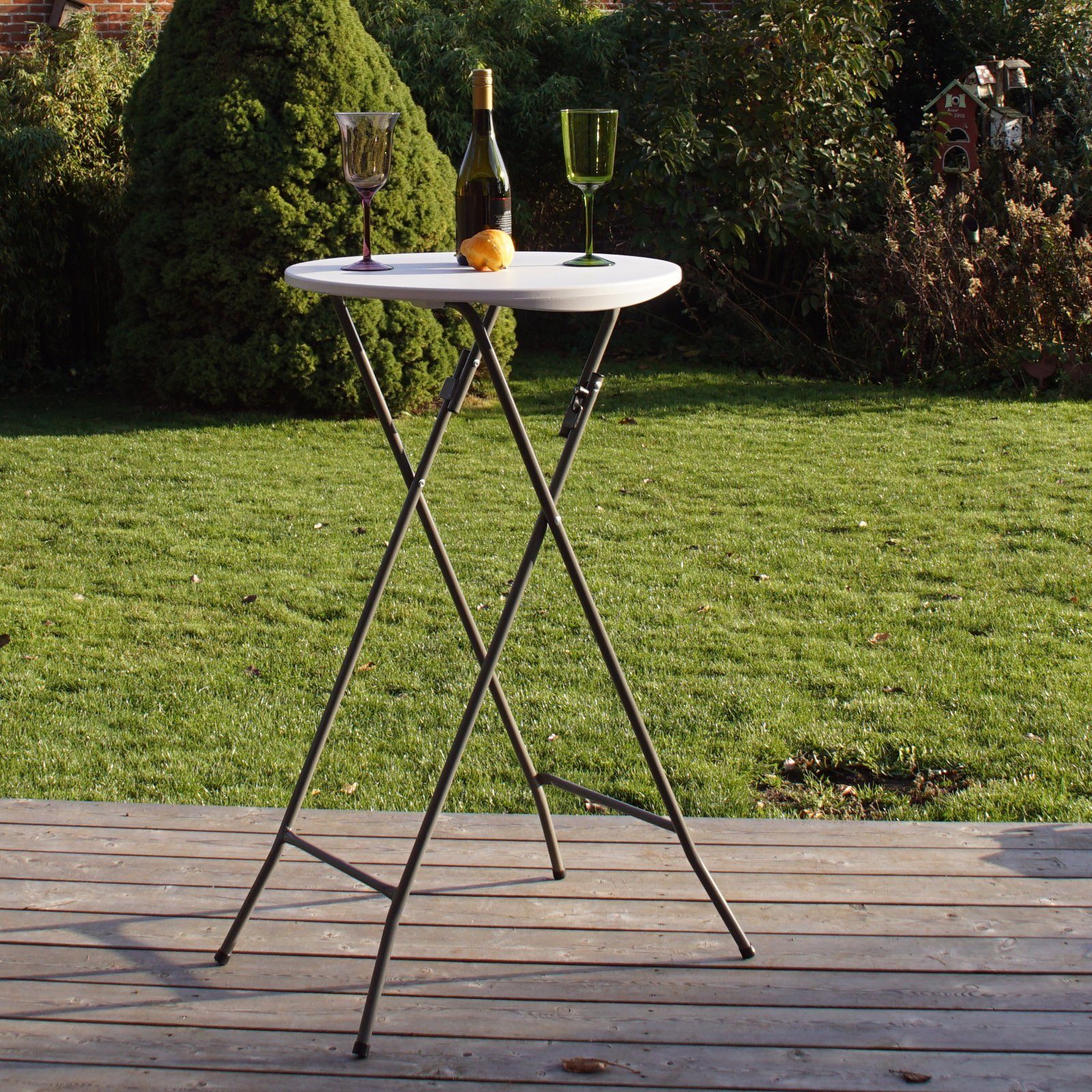TRUTZHOLM Stehtisch Partytisch in weiß Ø 60cm mit Husse in anthrazit wetterfest, /
