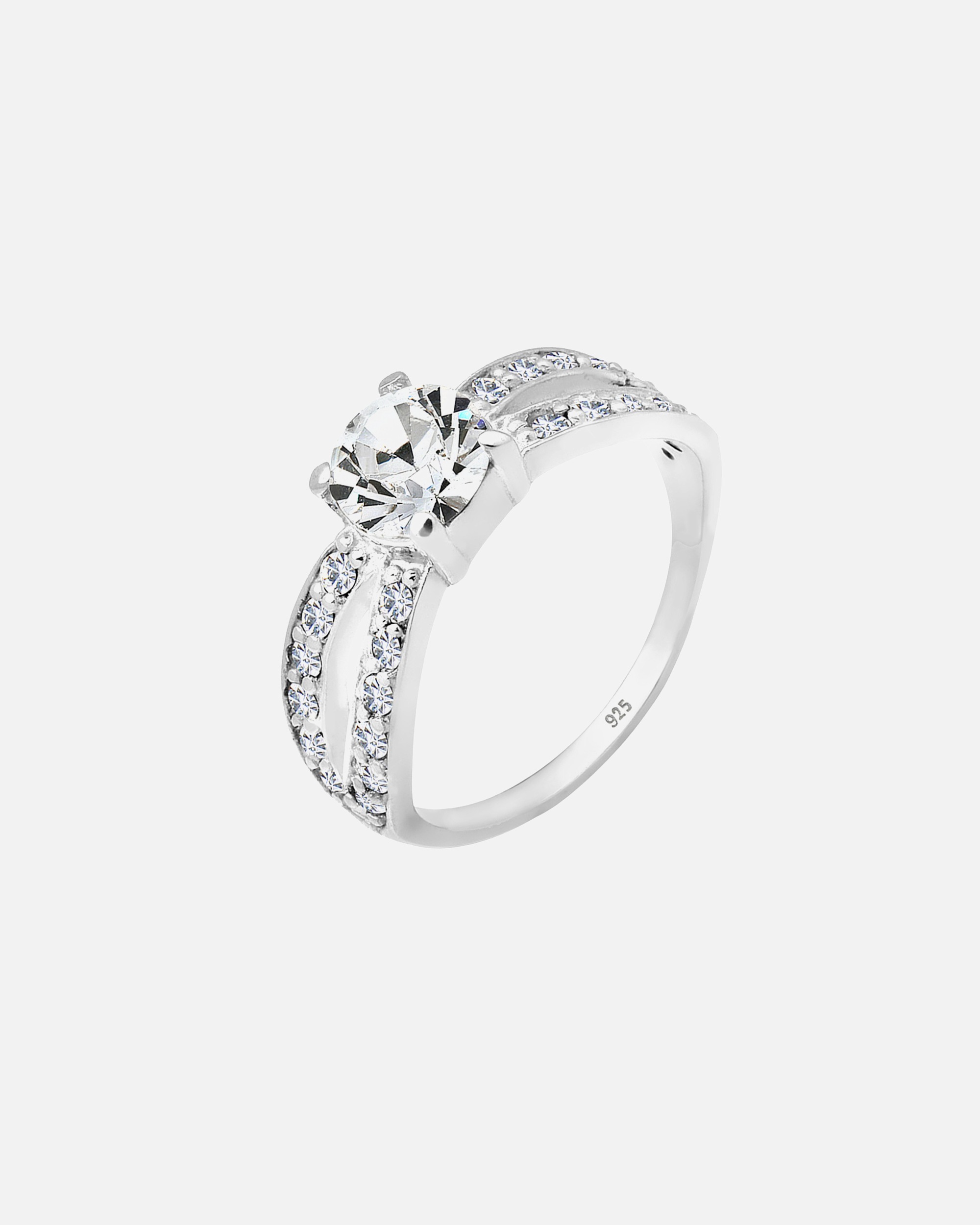 Bague solitaire glamour signée Elli pour femme, ornée d'un cristal et réalisée en argent sterling 925.