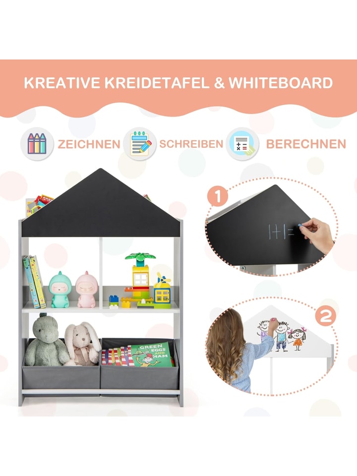 COSTWAY Bücherregal Kinder mit Whiteboard & Tafel 2-in-1 in Grau günstig kaufen onesize