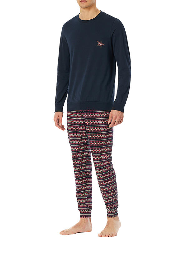 Schiesser, Pyjama, Baumwoll-Jersey, nachtblau-rot gemustert