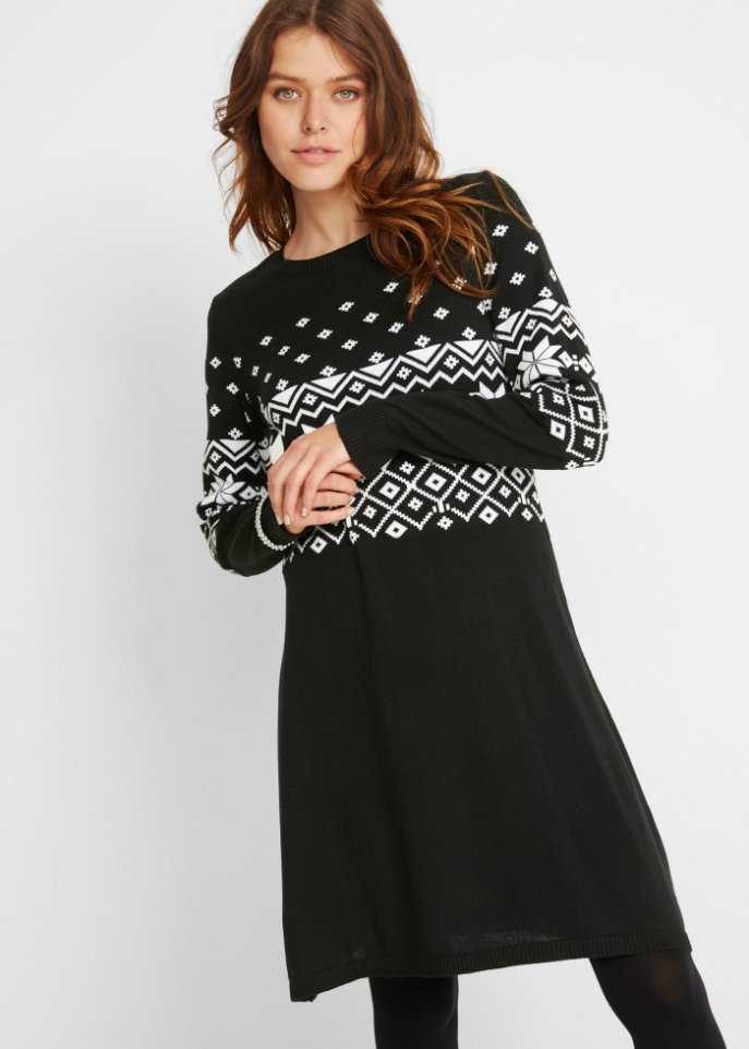 Ausgestelltes Strickkleid mit Norwegermuster