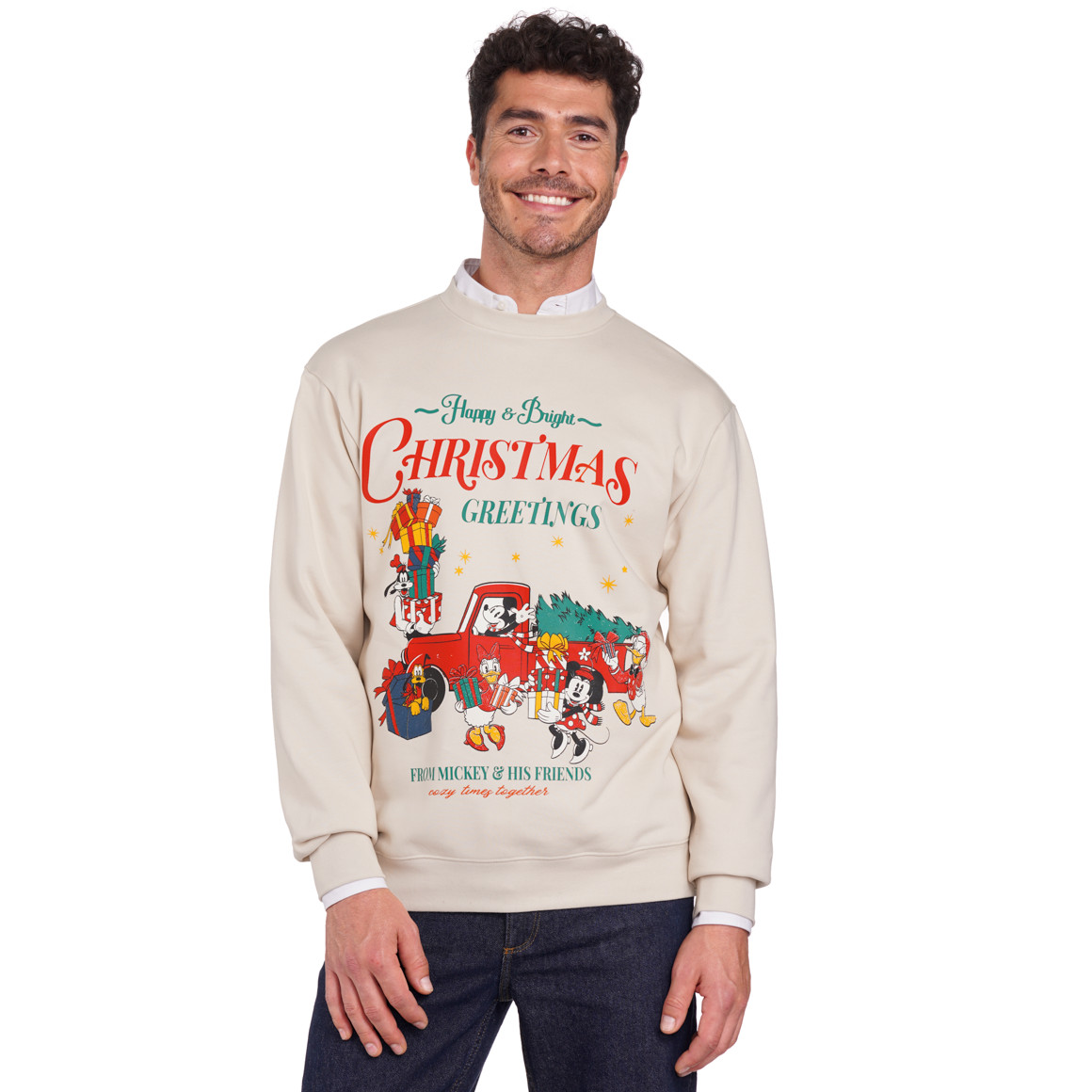 Micky Maus Weihnachtssweatshirt mit Print creme