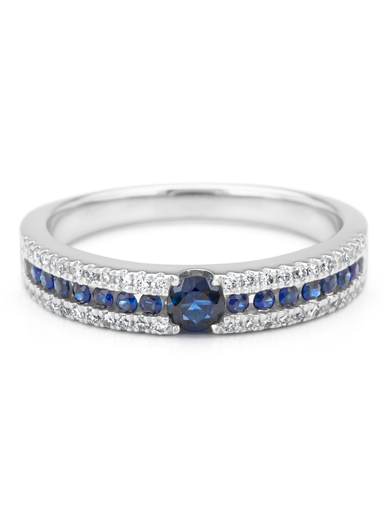 Anello Diamond Point in oro bianco, zaffiro blu da 0,44 ct, Majestic