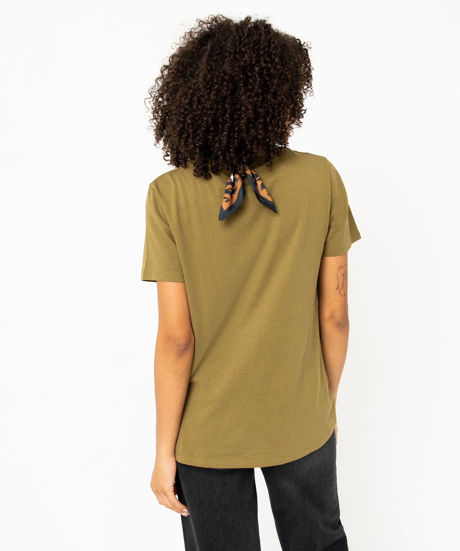 Tee-shirt femme à manches courtes et col rond kaki | GEMO