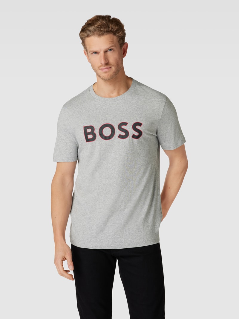 T-Shirt mit Label-Print Modell 'Tee' in hellgrau