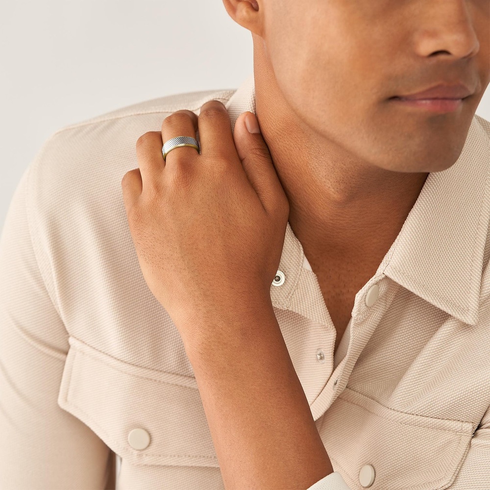 Fossil Bague pour hommes Acier inoxydable bicolore Bague