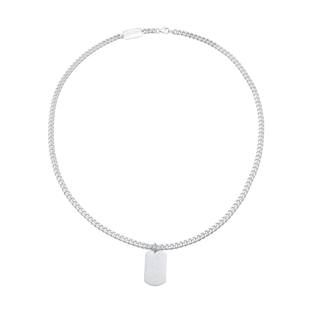 KUZZOI KUZZOI Collier Hommes pendentif plaque mat en argent sterling 925 collier