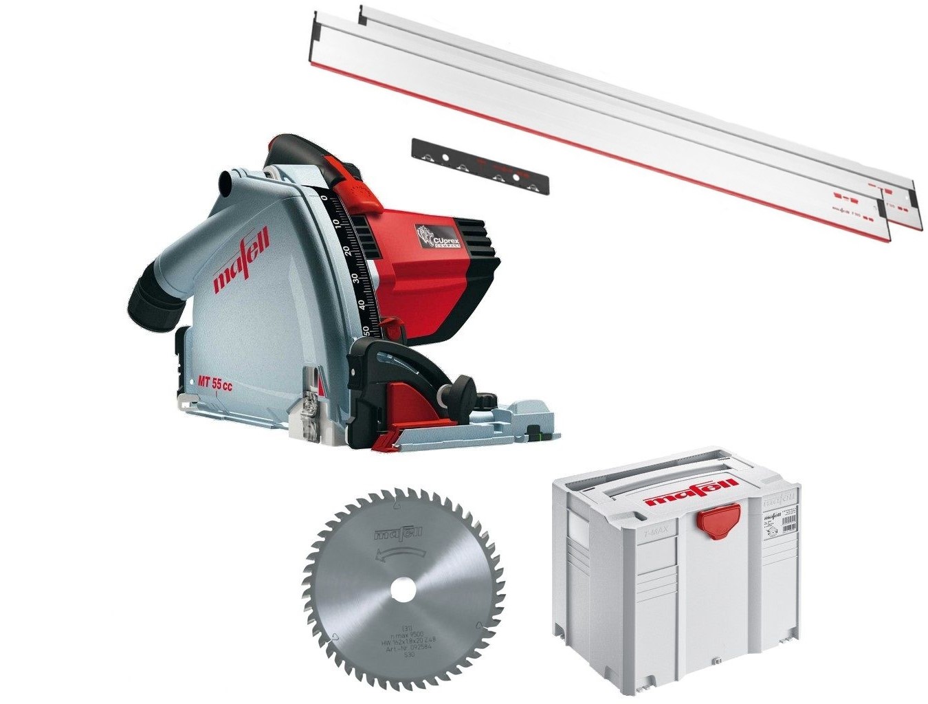 Mafell MT55CC2xF160 MT55 cc Midi-MAX dykksag i T-Max med 2 x F160 føringsskinner og koblingsstykke