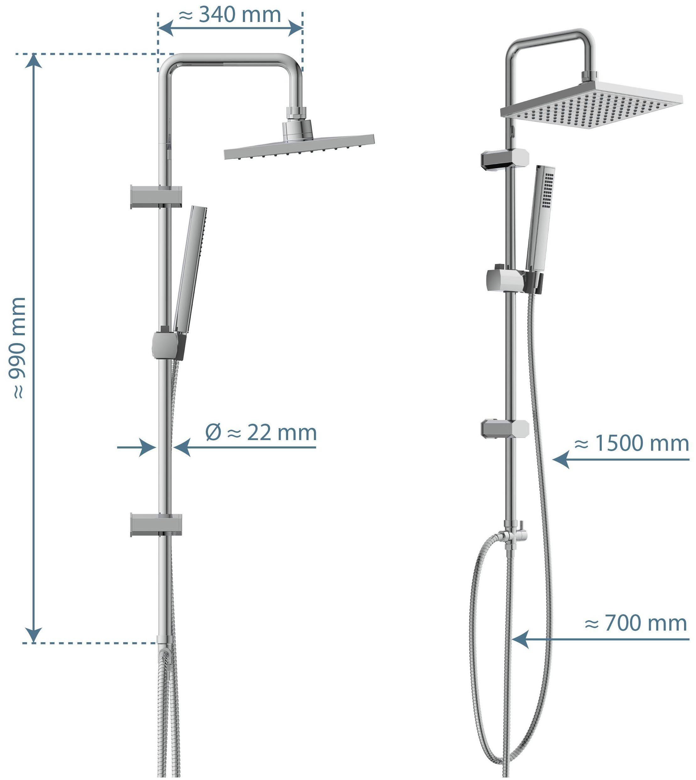 Schütte Brausegarnitur TOKYO, Höhe 102 cm, Set, inkl. Wasserspardichtung, Antikalk, höhenverstellb., Edelstahl-Stange