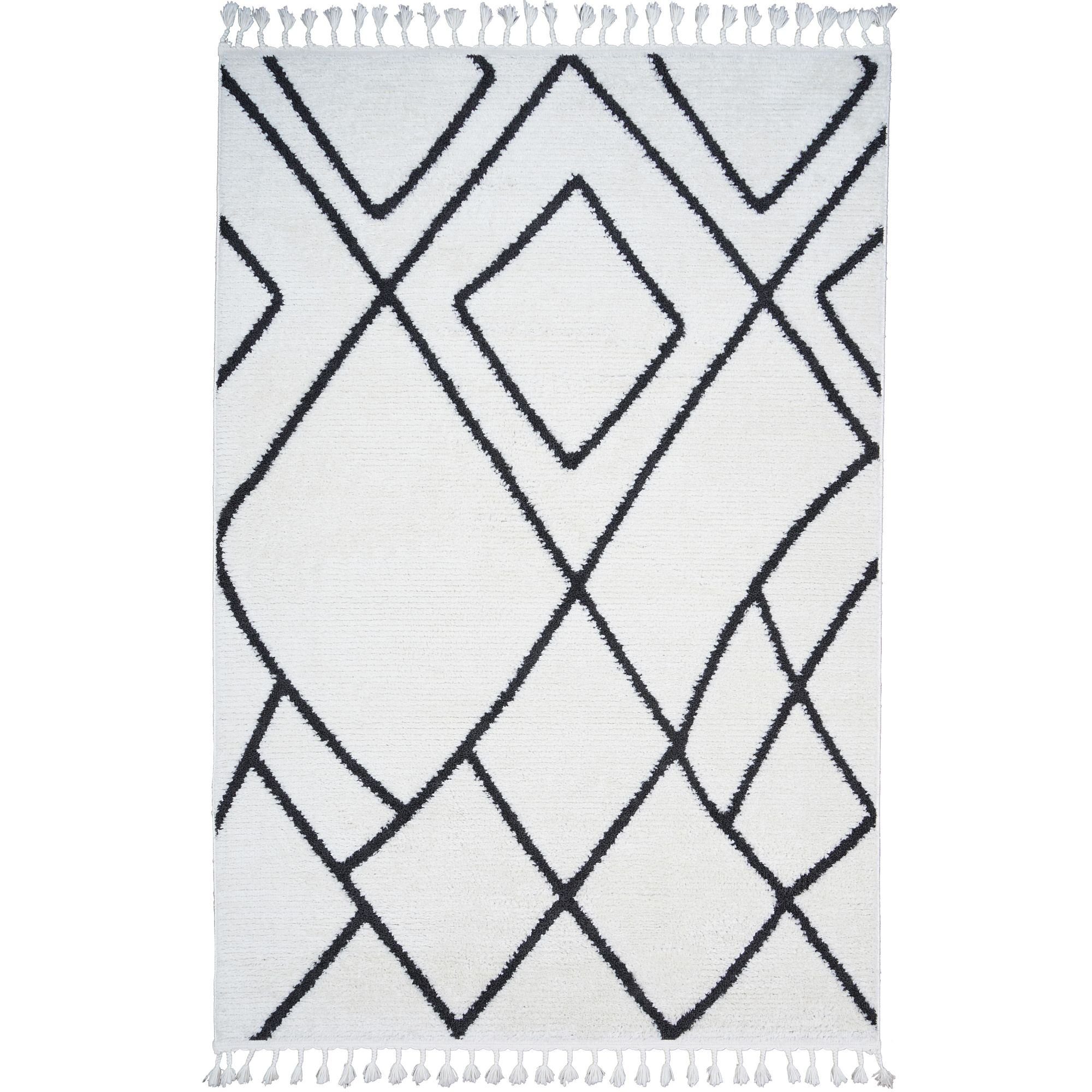 Designteppich BERBER Teppich Wohnzimmer ivory creme weiß kurzflor Fransen Skandi, Consilio Concept