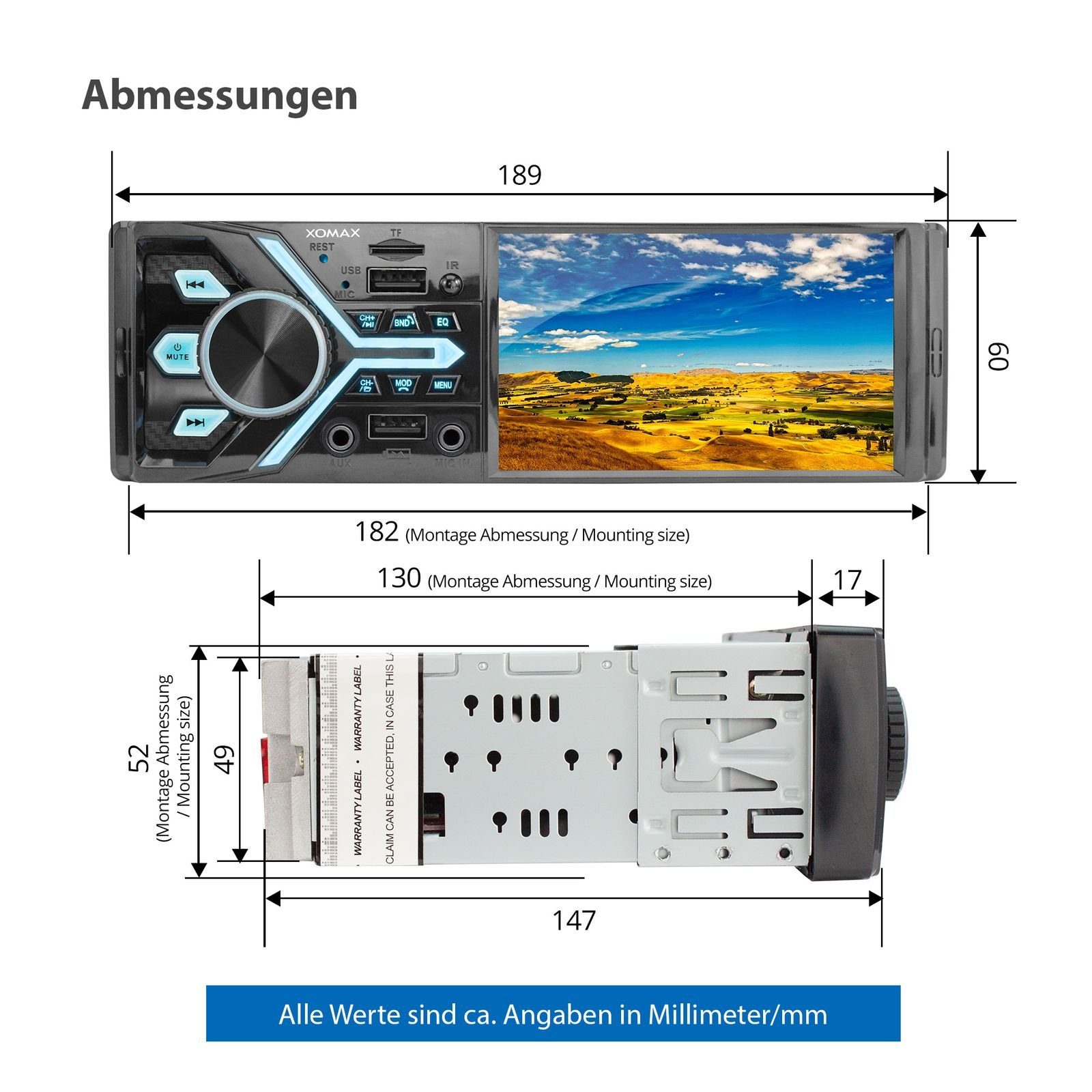 XOMAX XM-V424 Autoradio mit 4 Zoll Bildschirm, Bluetooth, 2x USB, SD, 1 DIN Autoradio