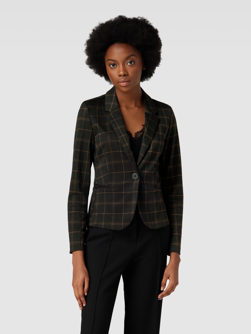 Blazer mit Hahnentrittmuster und Paspeltaschen in mittelbraun