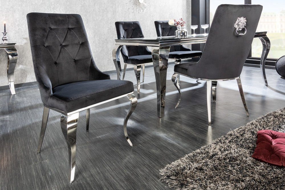 riess-ambiente Polsterstuhl MODERN BAROCK schwarz / silber (1 St), Esszimmer · Samt · Metall · Chesterfield-Steppung