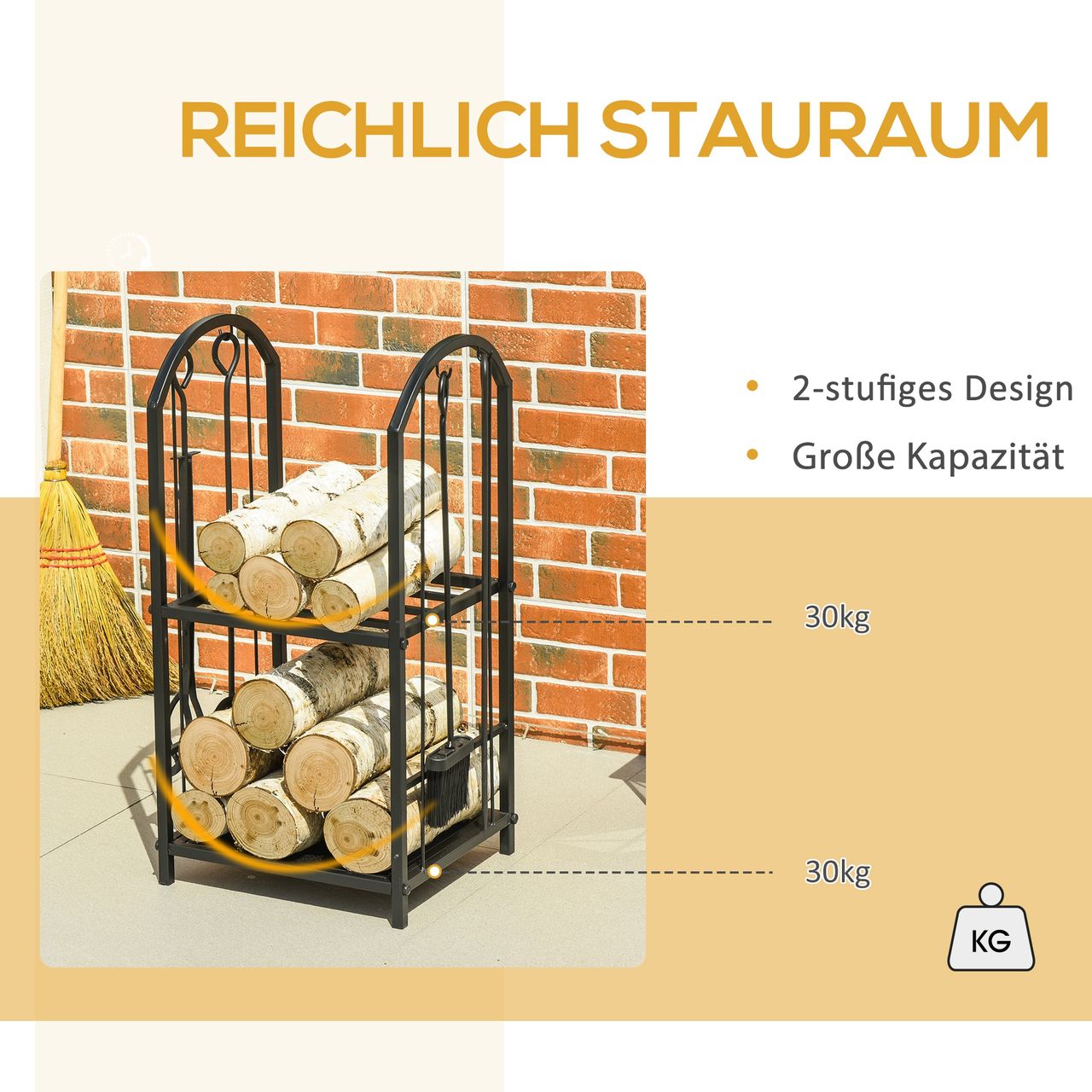 Outsunny kaminholzregal Kaminholzständer Brennholzregal Metall Schwarz 41,5 x 32,5 x 74,5 cm