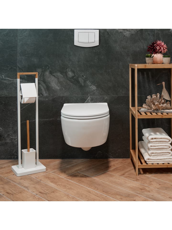 relaxdays WC Garnitur in Weiß/ Natur - (B)23 x (H)77 x (T)18 cm günstig kaufen onesize