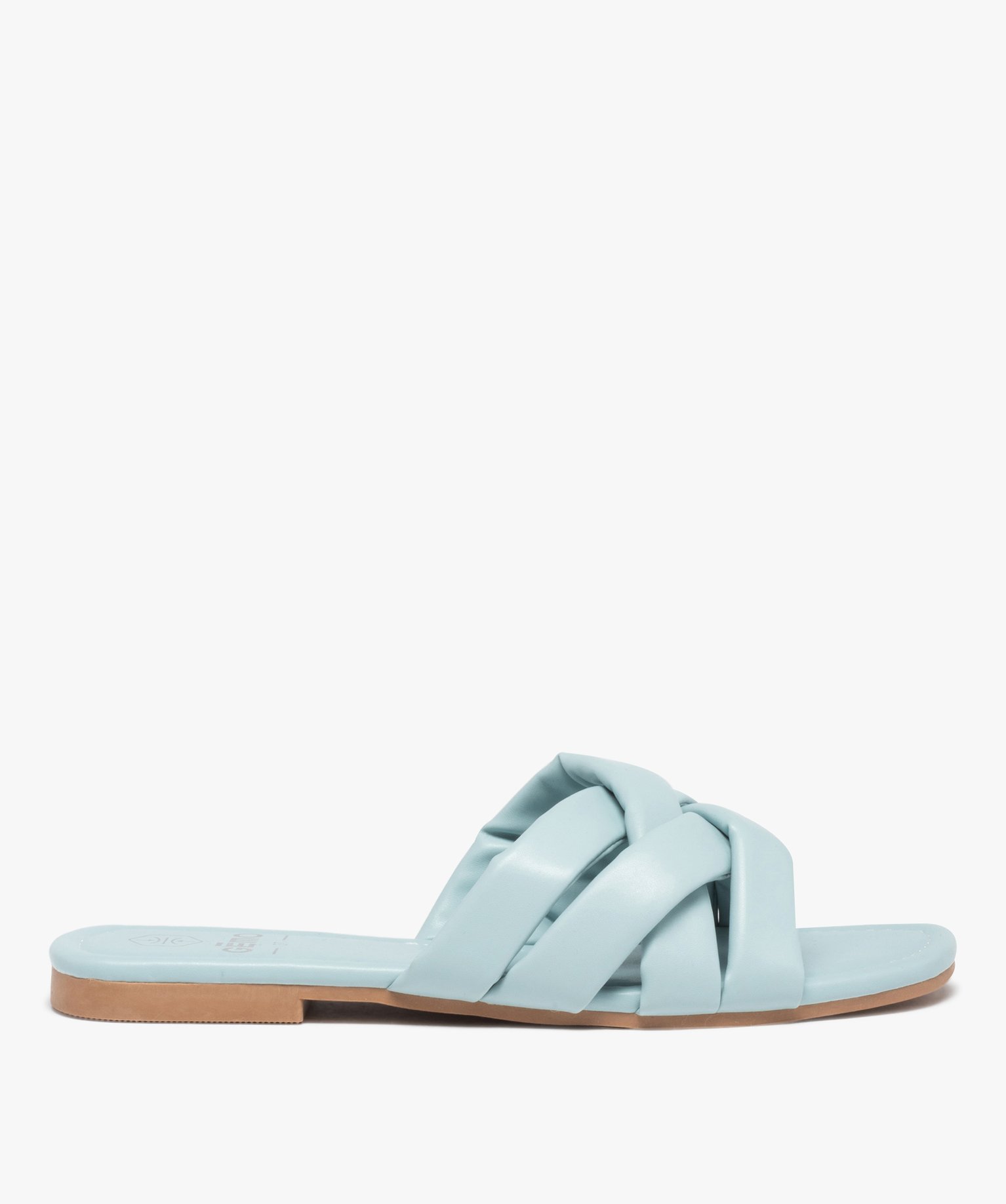 Mules femme à talon plat et brides matelassées entrecroisées bleu | GEMO