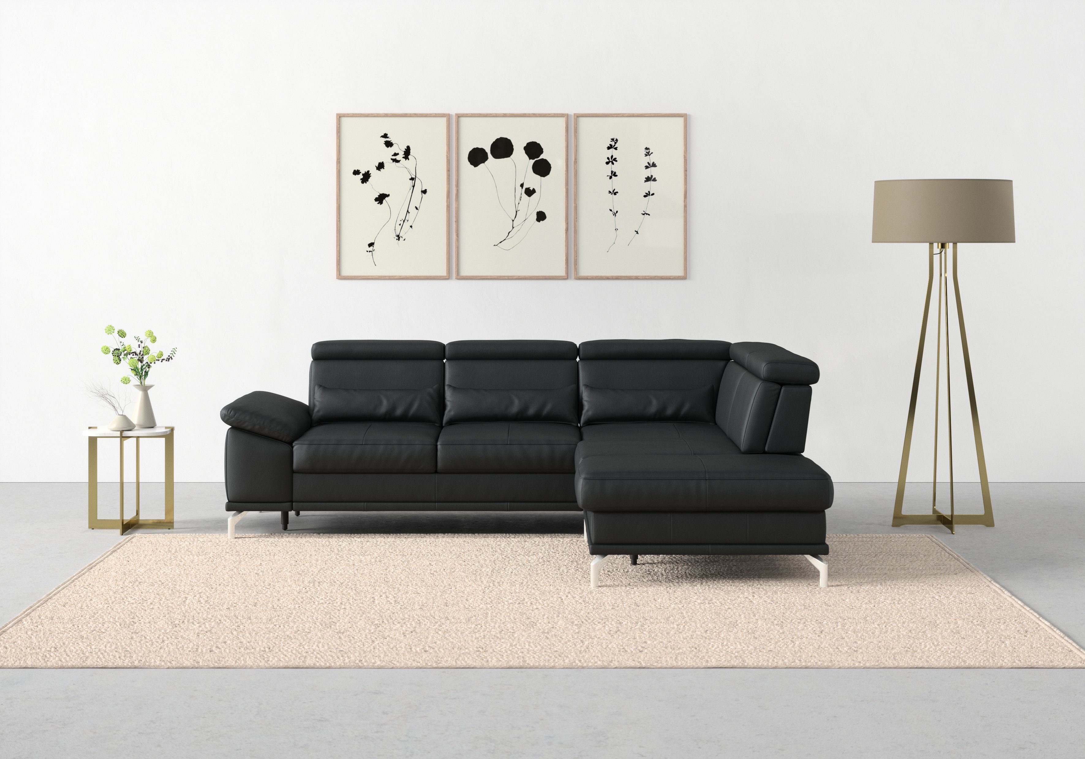 sit&more Ecksofa Cabrio, mit Sitztiefenverstellung und Federkern, 3 Nierenkissen