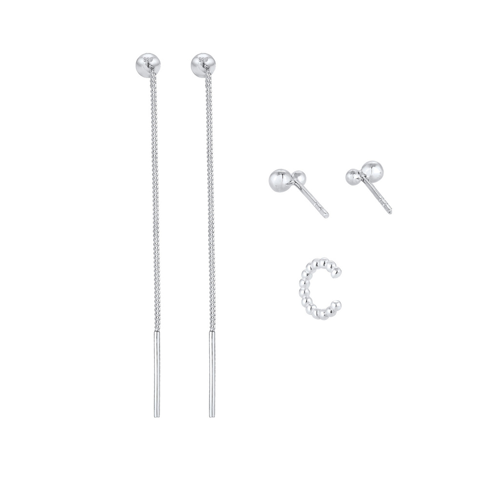 Elli Elli Boucles d'Oreilles Earcuff Set de 3 Boucles d'Oreilles Femme - (925/1000) Ar Boucles d'oreilles