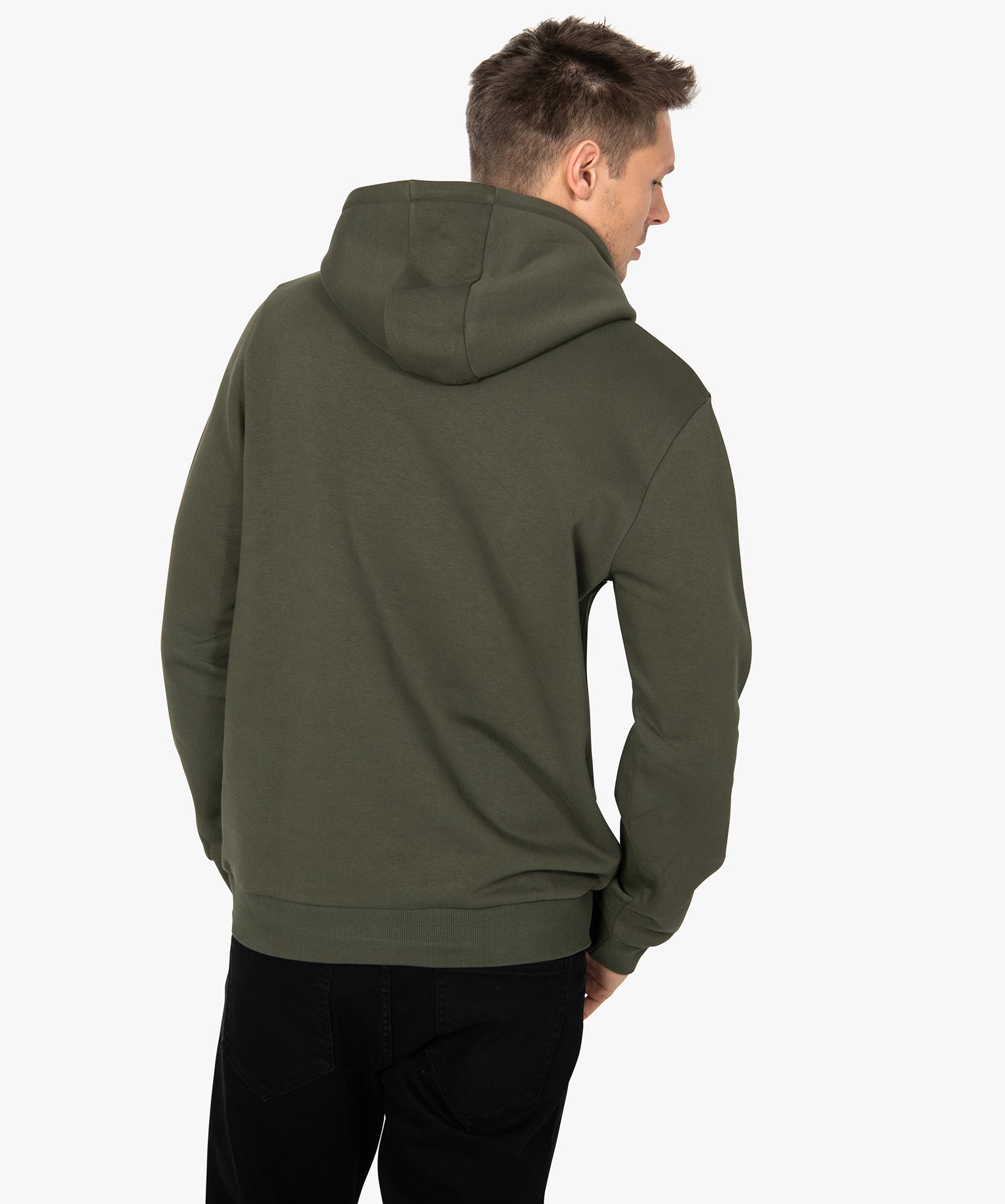 Sweat homme à capuche imprimé et molletonné kaki | GEMO