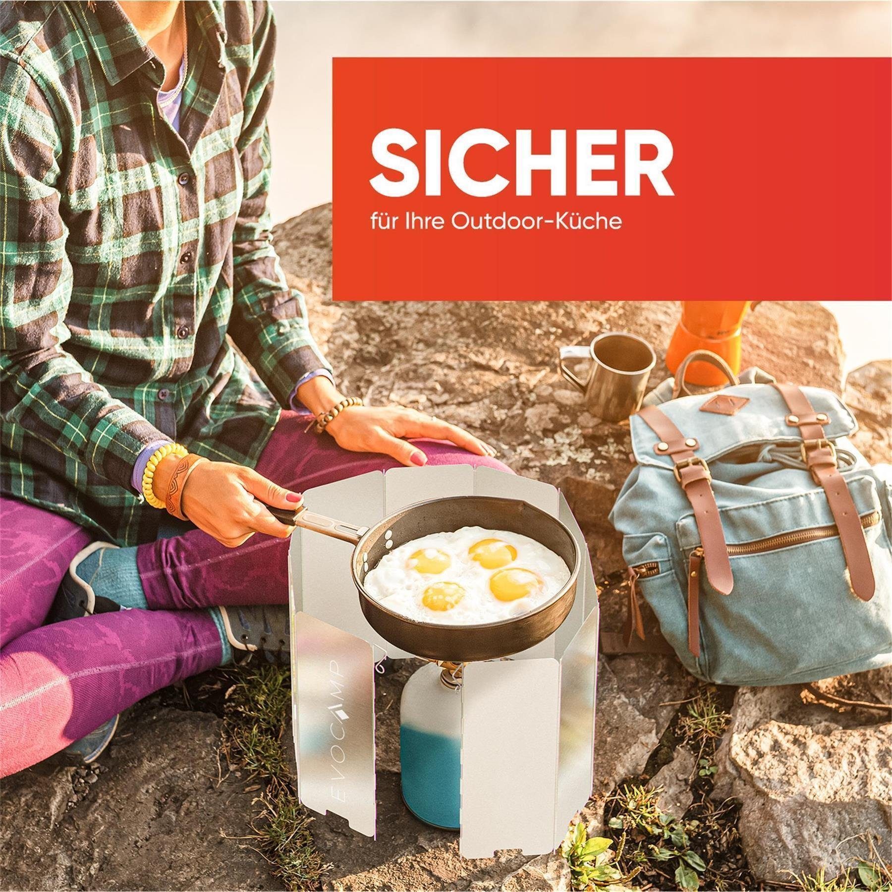 EVOCAMP Gaskocher Windschutz faltbar in 3 Größen inklusive Tasche, Windfang für Outdoor